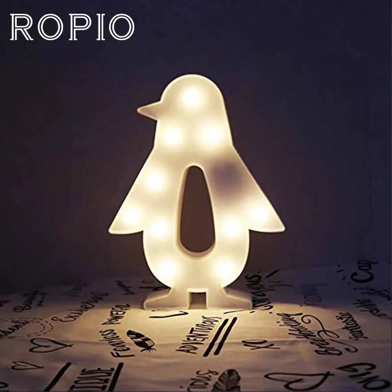 

ROPIO 3D LED Night Light Table Lamp Marquee Penguin Battery Operated For Children's Room Wedding Party Birthday Decoration