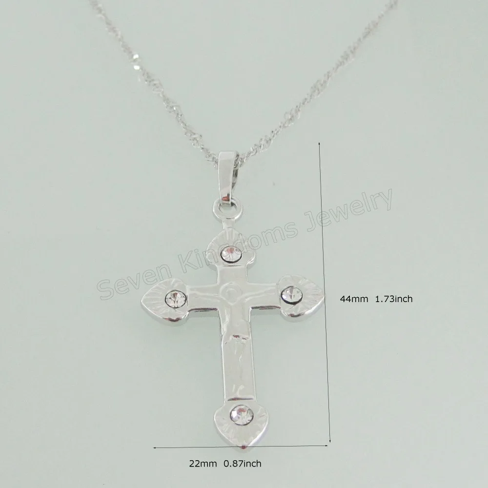 

Min order 10$ can mix design/- WHITE - GOLD OVERLAY FILLED BRASS 18" NECKLACE & JESUS CROSS CZ STONE PENDANT HANGS 44MM