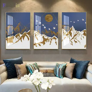 

3PCS Golden Snow Mountain Golden Mountain Abstract Wall Art Print Canvas Painting Decorative Picture for Home Decor Poster