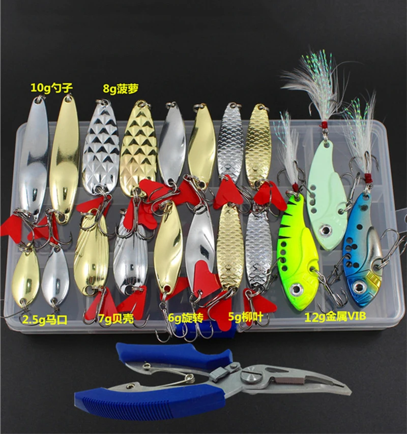Isca de Pesca Acessório na Caixa 164 Pcs Conjunto Mista Colher Isca Kit Alicate Isca Macia Minnow Popper Pesca Fresca Água B225 5 misturada colher isca kit alicate macio minnow