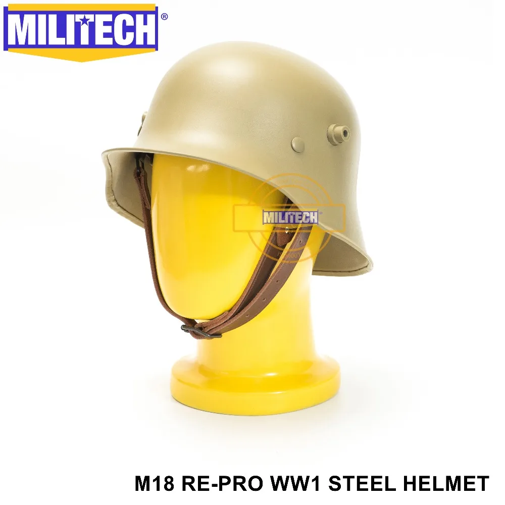 MILITECH, немецкий шлем Tan DE WW One M18, шлем Первой мировой войны, репро, шлем WW1, коллекция, шлем, Великая война, немецкий мотоциклетный шлем