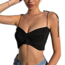 Для женщин; одежда на бретелях с v-образным вырезом; короткий соблазнительный тонкий Топик с низким вырезом на спине, Короткие paragrah жилет топы В Европейском стиле/Американский Стиль на открытом воздухе летняя полиэфирная