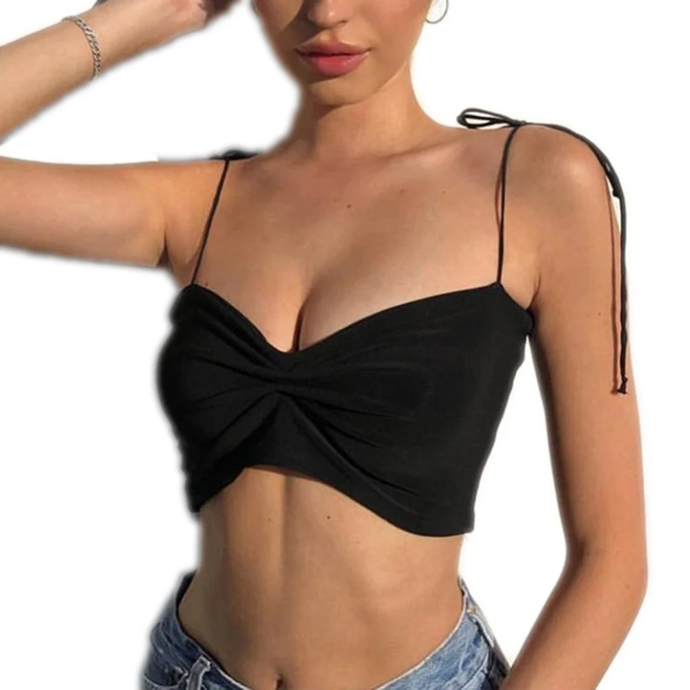 

Women V-neck Sling Crop Tops Sexy Slim Backless Camisole Short Paragrah Vest Tops European /American Style Summer Polyester