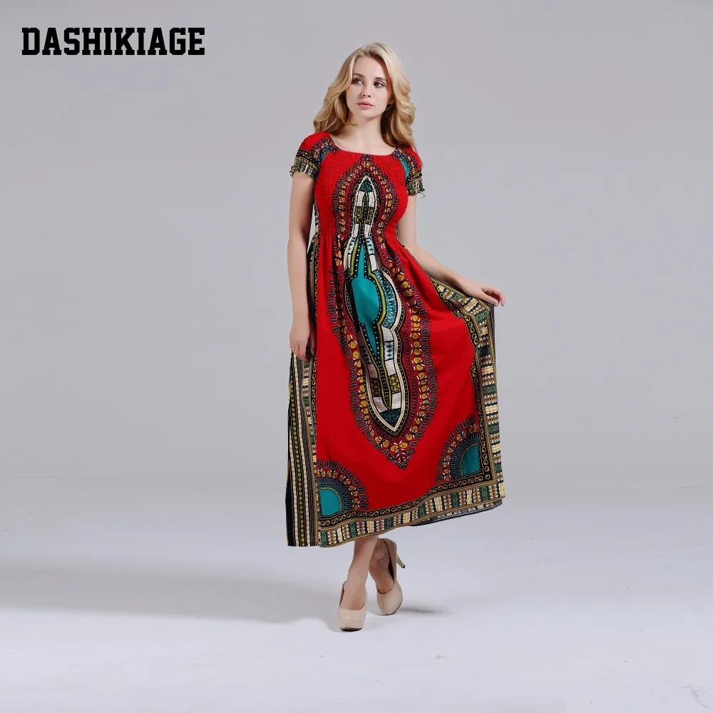 Dashikiage длинное платье из 100% хлопка, винтажное платье с рукавами-лепестками, вырезом лодочкой и принтом в африканском стиле - изображение