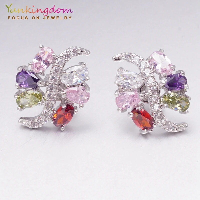 

Yunkingdom charms colorful earrings crystal cubic zirconia stud earrings for women party jewelry gifts wholesale