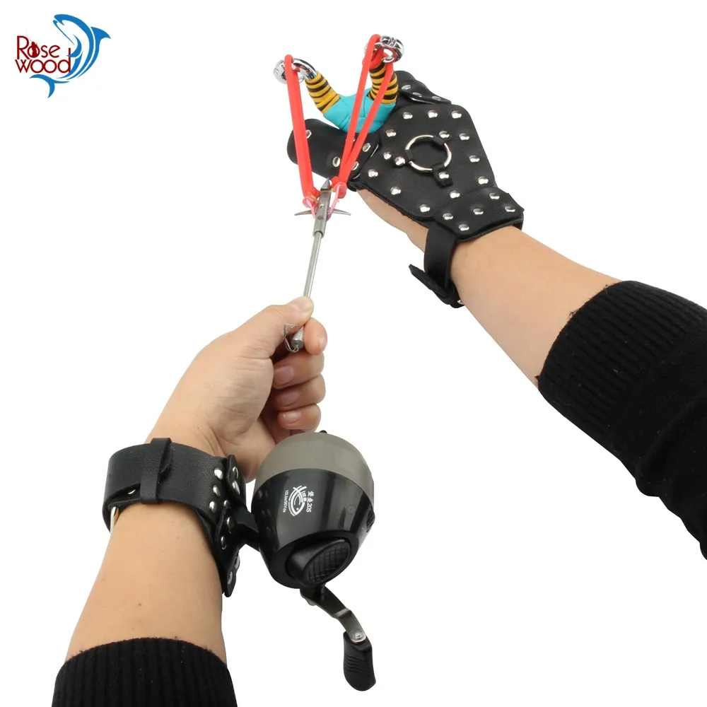 Hunting Fishing Slingshot Shooting Catapult Kit With Reel , Glove and 3