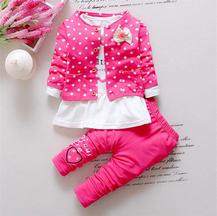 Комплекты одежды для девочек Модная хлопковая футболка с Минни для маленьких детей, пальто брюки с принтом и штаны, костюмы комплекты детской одежды из 3 предметов, костюм - Цвет: as picture