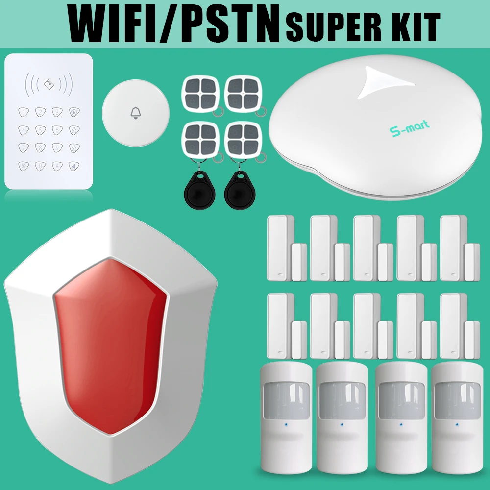 

PSTN WIFI Alarm System Support Three Zone Types 433Mhz With Wireless Outdoor  Flash Siren Emit Sounds RFID Keypad Disarm