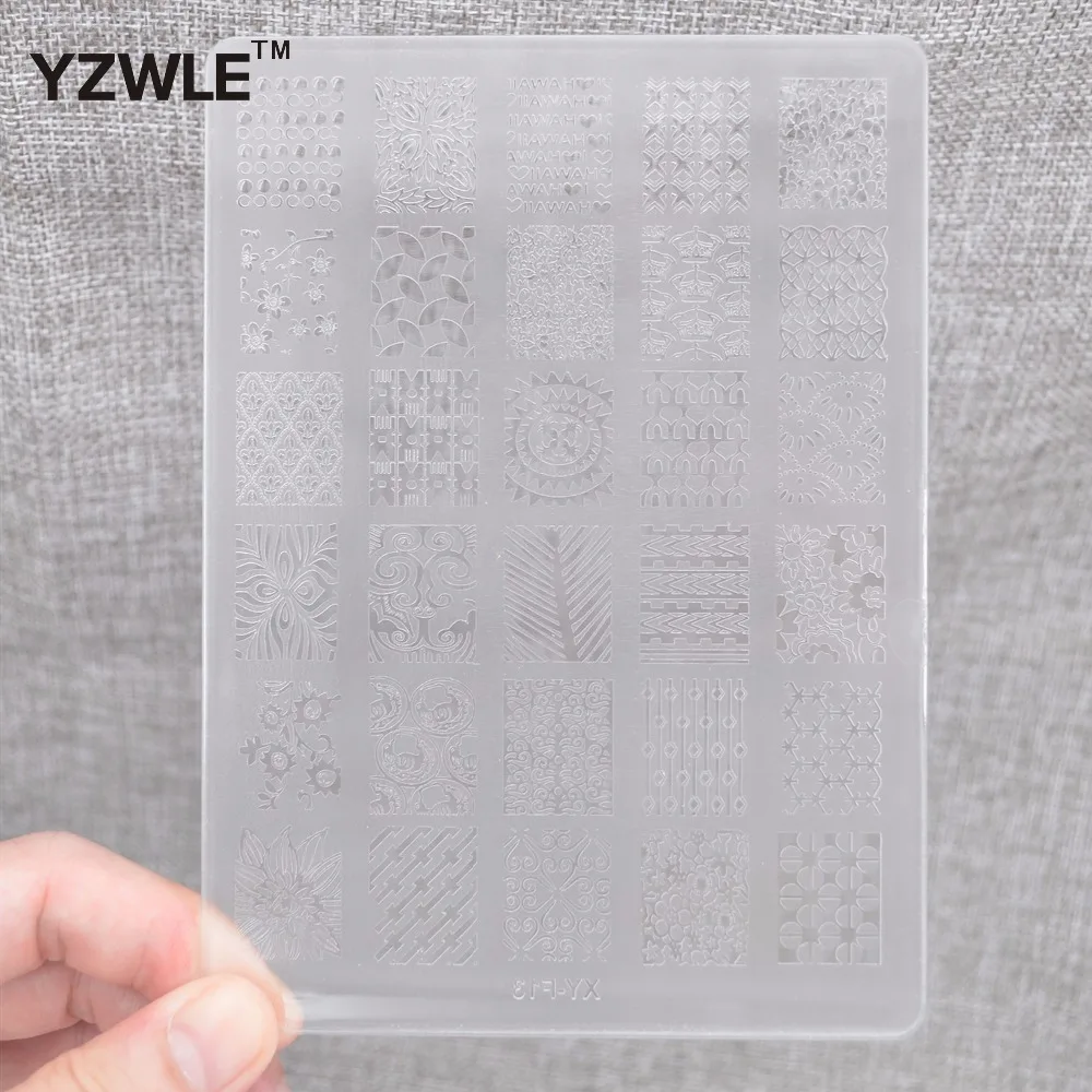 YZWLE 1Pcs (14.5cmx10.5cm) Hight Quality Transparent Nail Art Plastic Stamping Template Image Plate 20 Styles For Choose | Красота и