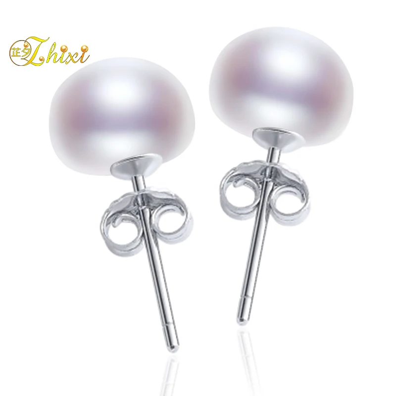 

ZHIXI 925 Sterling Silver Jewelry Pearl Earrings White Natural Freshwater Pearl Stud Earrings For Women Fine Wedding Gift E235