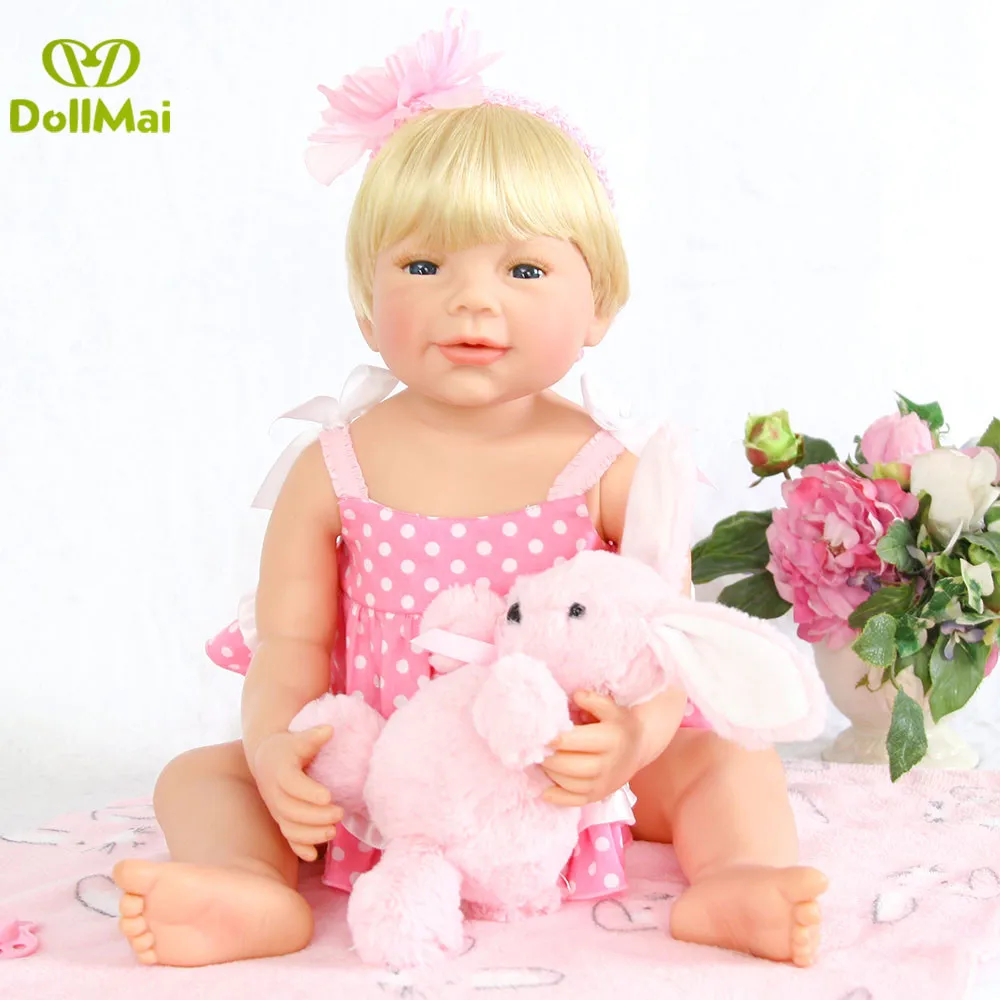 

22" /55cm Full silicone vinyl reborn babies dolls realistic blonde hair girl vivid newborn dolls bonecas Children Best Gifts