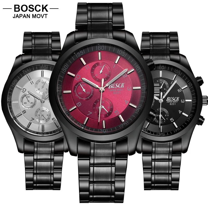 BOSCK Quartz hub font b Watch b font Men 3 Eye Time Waterproof Casual Male Role