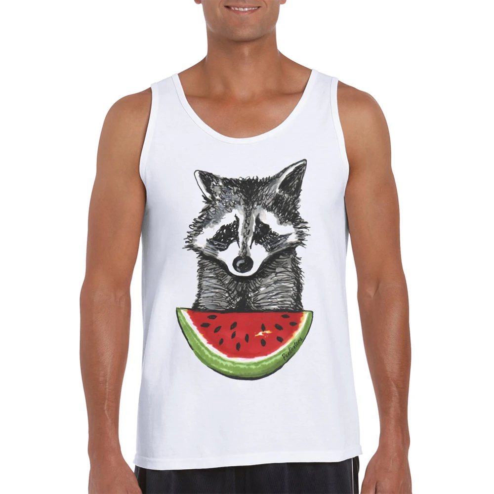 

2019 Newest Fashion Racoon And Watermelon Printed Men Tank Tops Cool Male Tee O-Neck Casual Vest