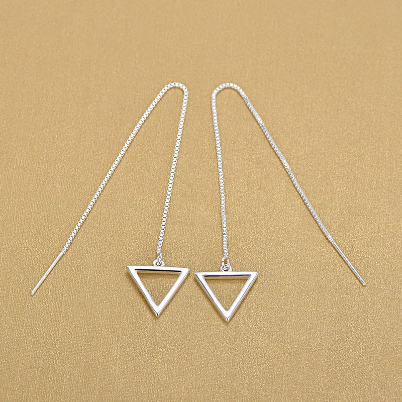

DreamySky 100% Real Pure 925 Sterling Silver Triangle Long Earrings For Women Fashion Jewelry Brincos Drop Shipping