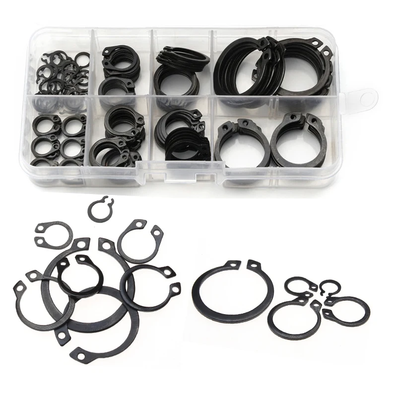 

160PCS M6-M25 Black External Retaining Black Ring Circlip Snap Ring Carbon Steel