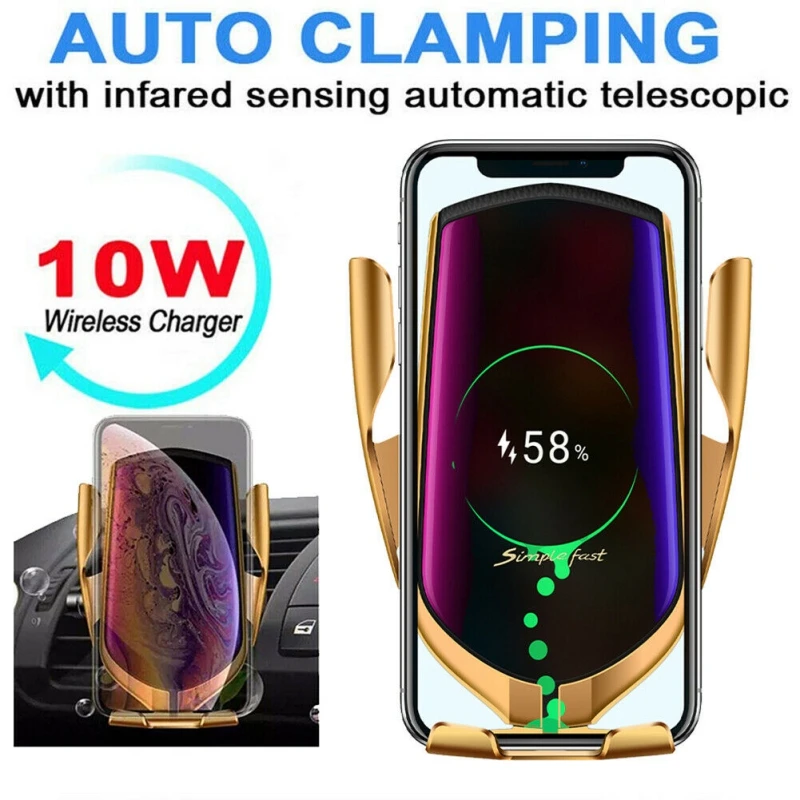

10W Wireless Car Charger Mount Universal 360 Degree Rotation Auto Clamping Air Vent Phone Holder for iPhone Xs Max Samsung S10