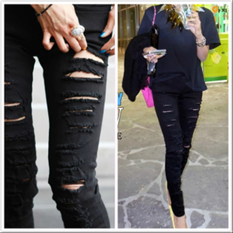 Новинка года осенние женские джинсы Модная американская одежда плюс размер джинсы для мам Узкие рваные джинсы для женщин уличная pantalon femme