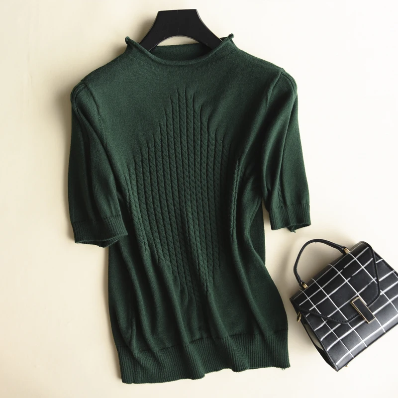 2019 Spring Summer O Neck Knitted Pullover Women Casual Half Sleeve Rib Elastic Female Sweater Tops Korean Pull Femme Clothing
