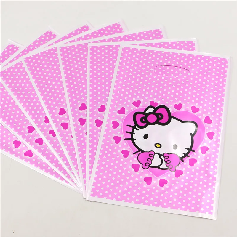 Новинка! 10 шт./лот hello kitty подарочные пакеты PE loot сумка наборы детский душ конфеты