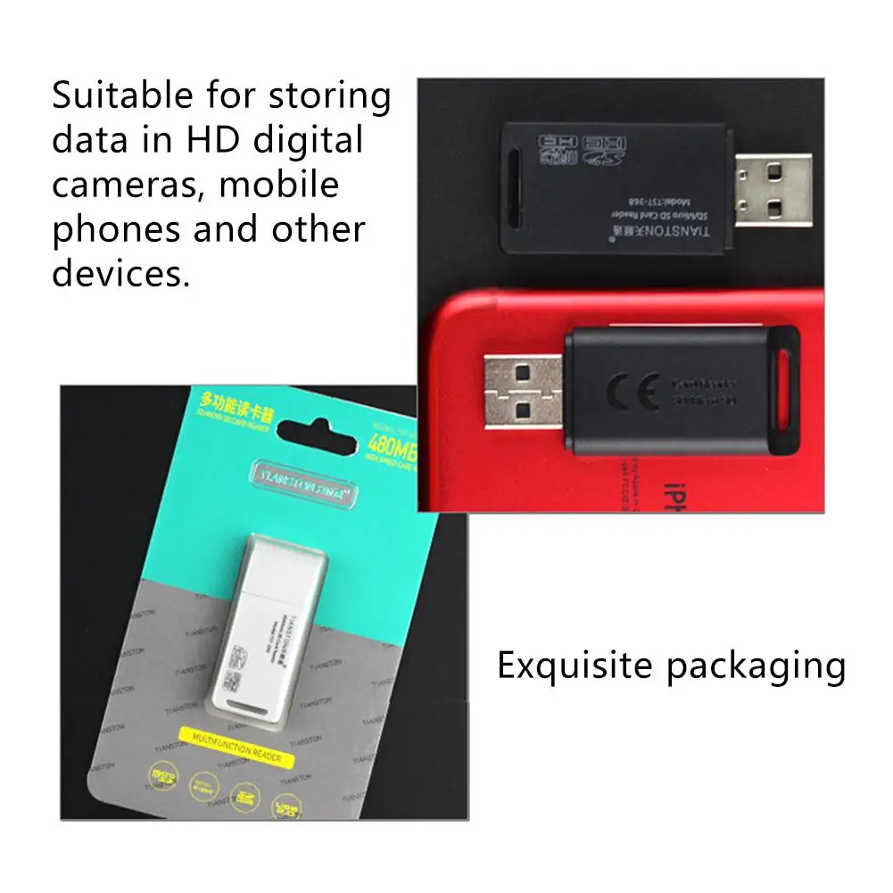 Портативный USB 2 в 1 устройство для чтения карт памяти SD многофункциональный кард-ридер высокоскоростной кард-ридер челнока 7,19