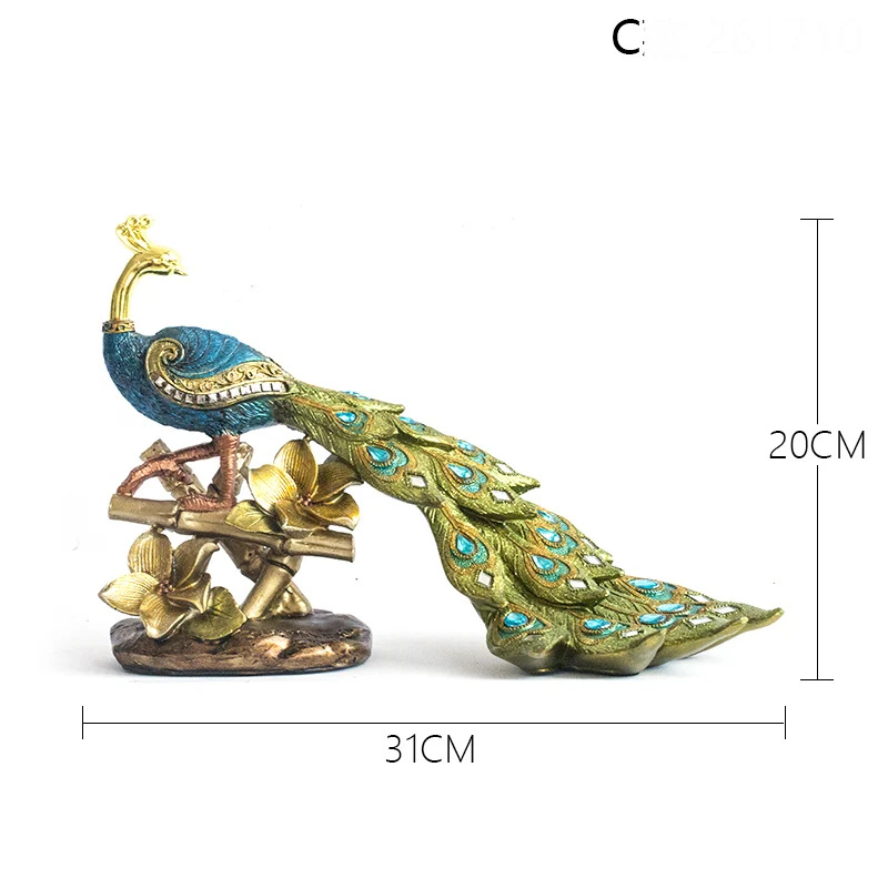 Юго-Восточная Азия Смола украшение Павлин золото павлин мини статуя смолы рабочего стола ремесла для домашнего свадебного украшения подарки - Цвет: C