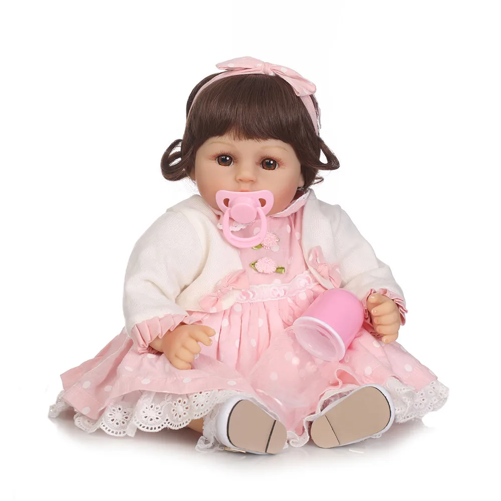 

NPK New 1pc 48cm Simulated Reborn Baby Doll Soft Silicone Baby Cloth Body Doll House Playing Toy Girls' Gift Toys Wholesale