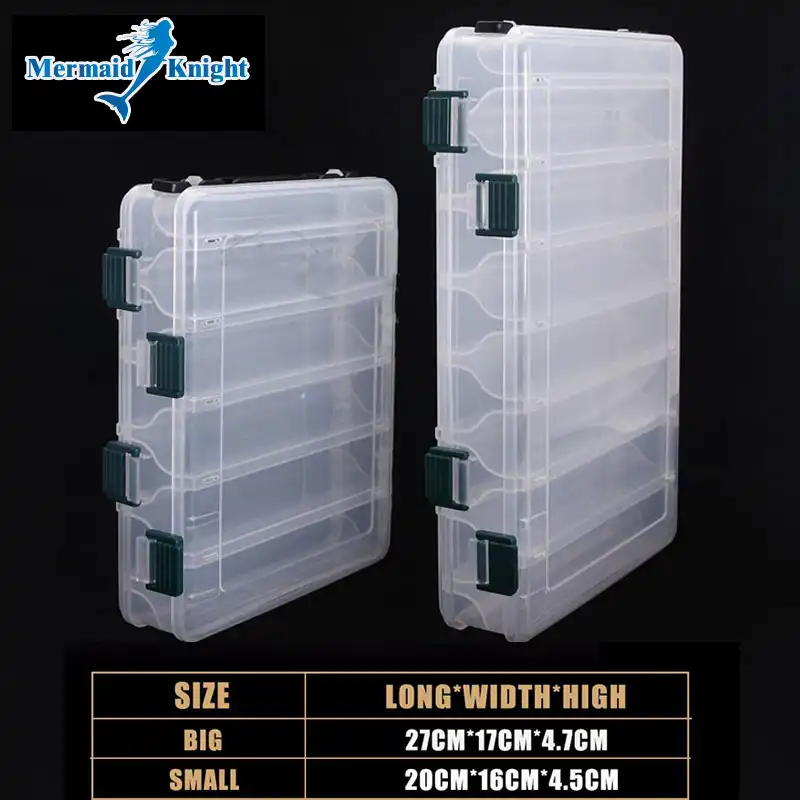 14 Compartments Double-Sided Fishing Lure Hook Tackle Box Visible Hard Plastic Clear Fishing Lure Bait Squid Jig Minnows Hooks Accessory Storage Case Container