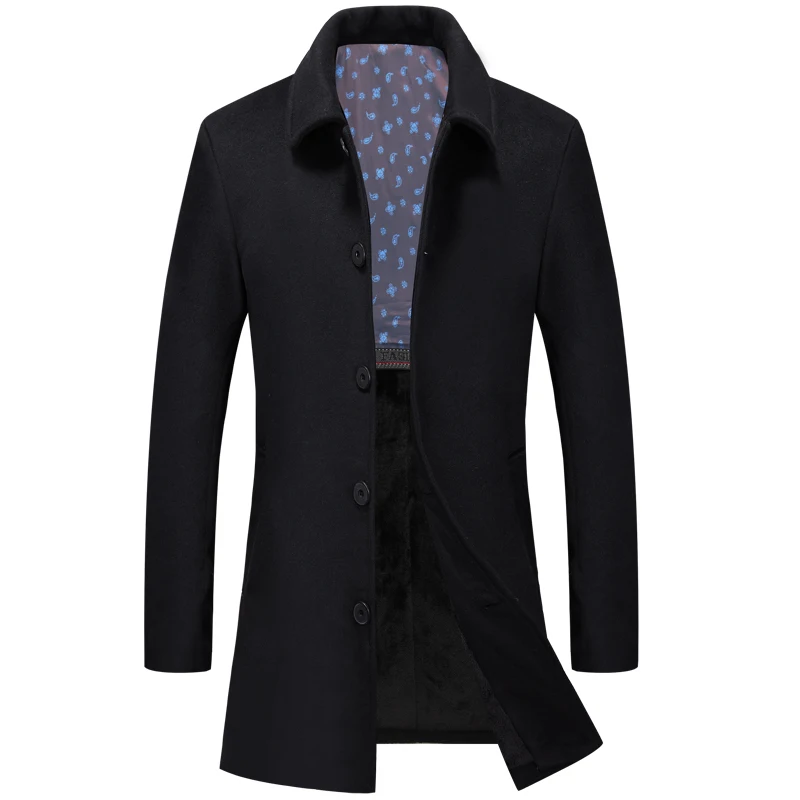 2018 winter fashion with velvet new men leisure pure color trench coat / man's single-breasted long windbreaker Wool Blends 6006 2018 winter fashion with velvet new men leisure pure color trench coat / man's single-breasted long windbreaker Wool Blends 6006