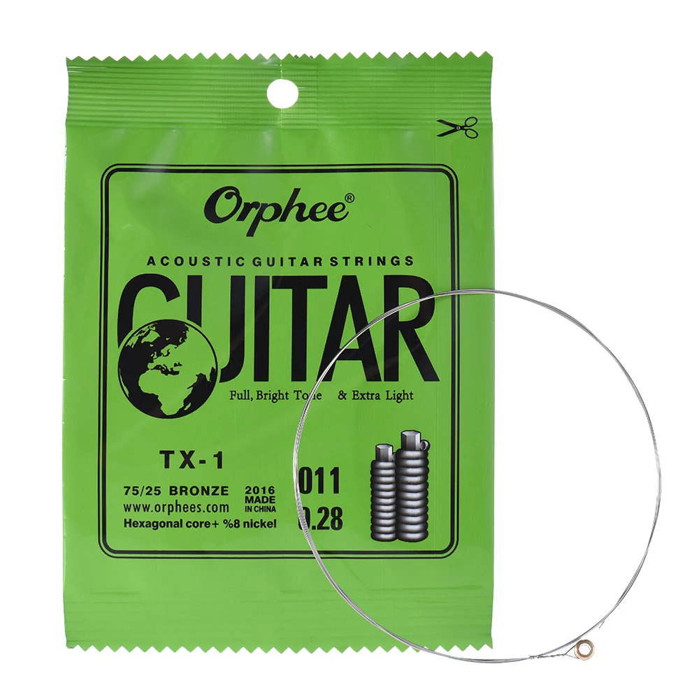 Orphee TX-1 одинарные Сменные Струны для акустической фольклорной гитары 1st E-String(. 010) сердечник из высокоуглеродистой стали, 10 шт. в упаковке