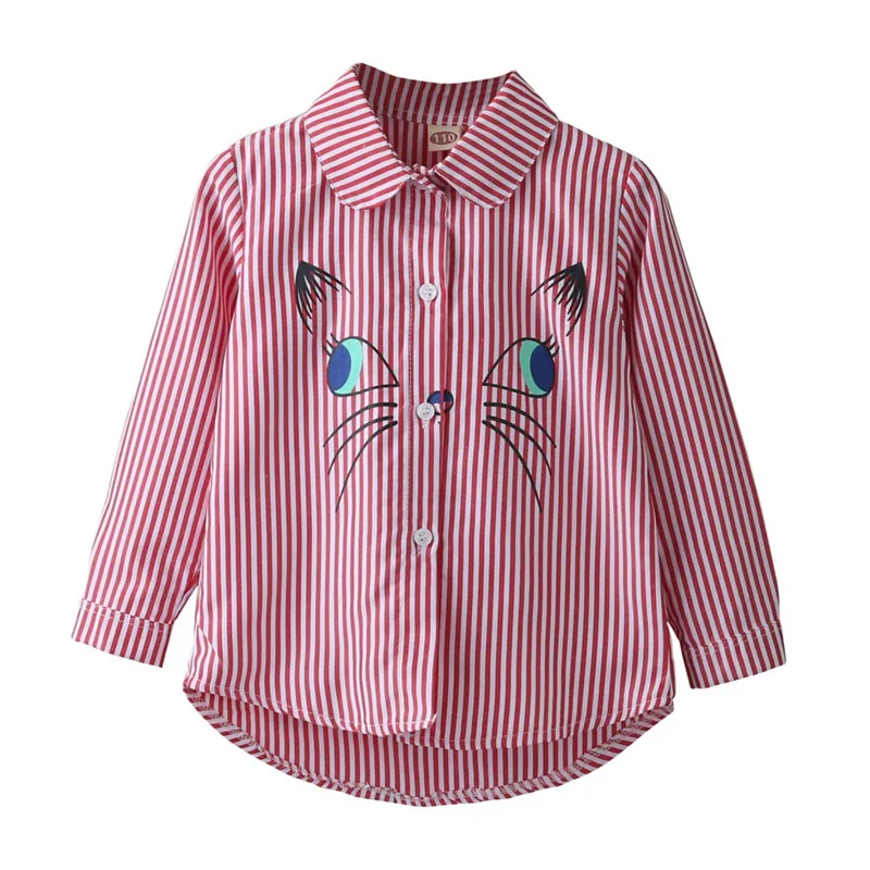 Детские рубашки с длинными рукавами с отложным воротником и вышивкой кота из мультфильма, блузки, комплекты, новинка, Лидер продаж - Цвет: B