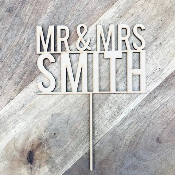 

Personalised Mr & Mrs Surname Cake Topper Custom Wedding Cake Topper Engagement Wooden Cake Topper Party Decoration