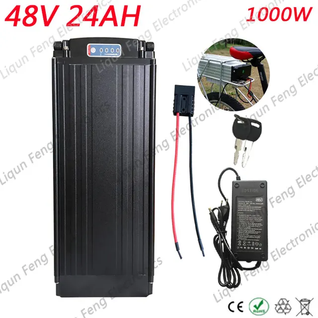 Buy 1000W 48V 24AH Rear Rack E Bike li ion Battery 24V
