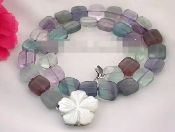 

3867 square natural stone necklace shell clasp