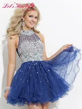 B031 A-Line Günstige Vestido Curto Halfter Heimkehr Kleider 2017 Perlen Rüschen Sleeveless Prom Kurz/Mini Tüll Cocktailkleider