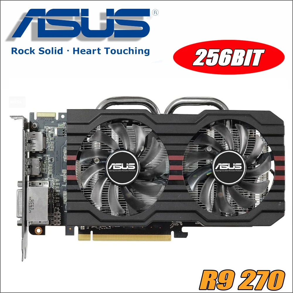 used Asus R9 270 2GB R9270-DC2OC-2GD5 R9270 256bit GDDR5 Gaming Desktop PC video Graphics Card ,100% tested good