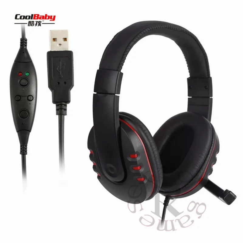 Handsfree Mic гарнитура Кожаный USB проводной стерео Micphone наушники Игровые для Sony PS3 PS4 PC