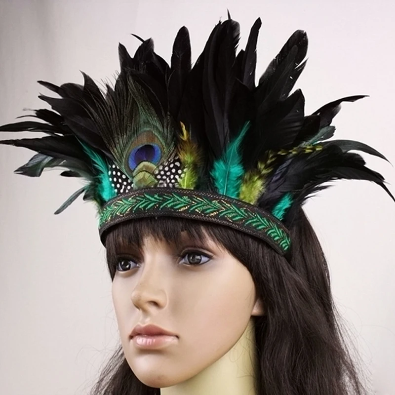 

Fashion Accessories Hair Band Indian Peacock Feather Headdress Hair Headpieces Headband For Adults And Kids Halloween Carnival