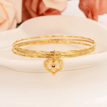 

dubai India Charm Bracelet Gold love heart bangle kids girls women Hand Chain Jewelry anklets Arab gift wedding bridal