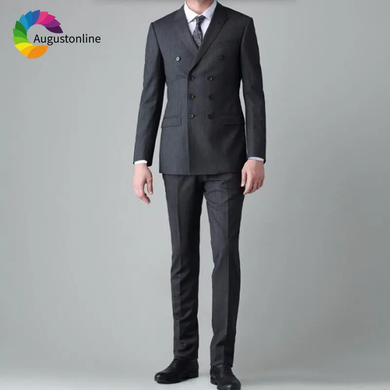 

Formal Grey Men Suit Wedding Double Breasted Peaked Lapel Groom Tuxedos Slim Fit Bridegroom Suit 2 Piece Man Blazer Jacket Pants