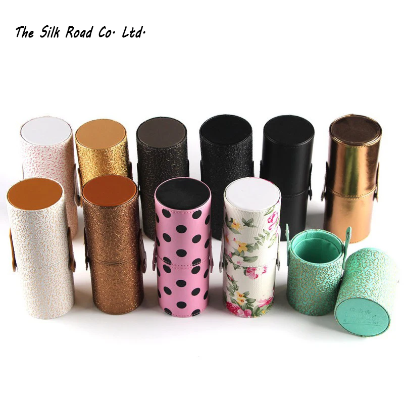 

New Empty Portable Makeup Brush Round Pen Holder Cosmetic Tool PU Leather Cup Container Solid Colors 6 Optional Case 6027 WD