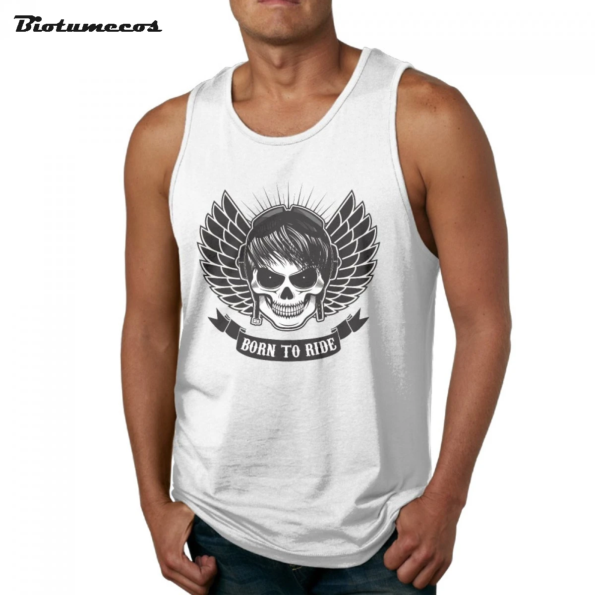 Venta caliente de Los Hombres Tank Top de Algodón 100% Marca Sin Mangas de Las Camisetas Alas del cráneo Con el Auricular Llevado Montar Impreso Chaleco de Verano MBK074