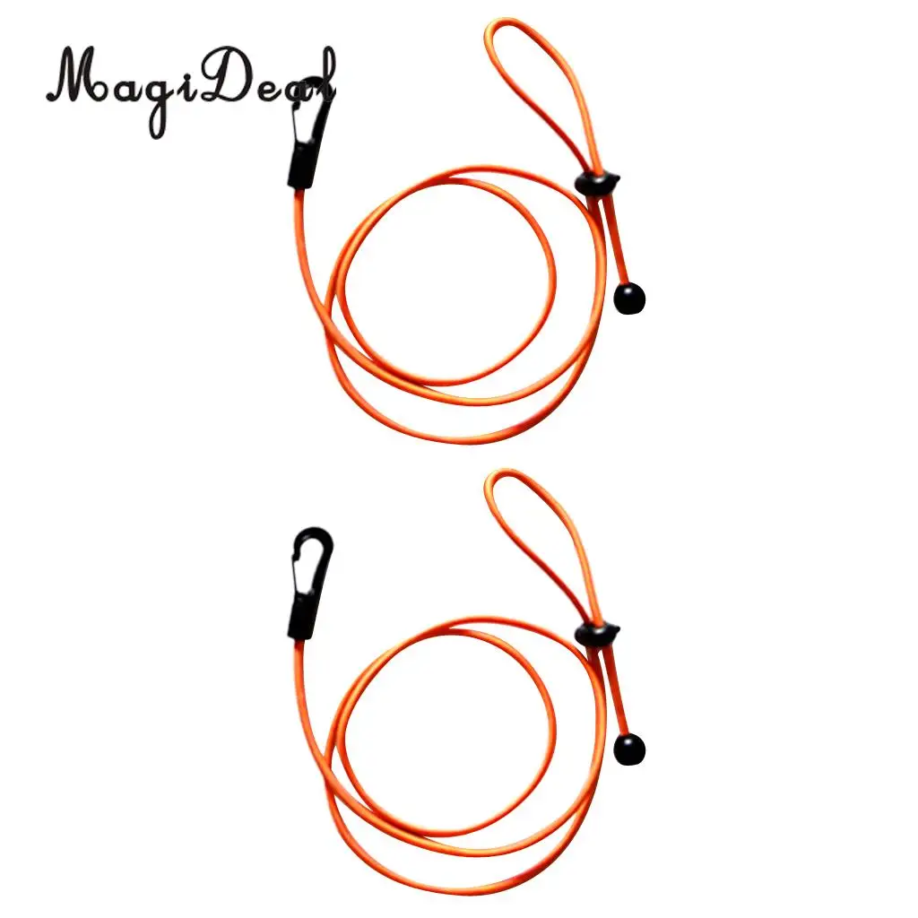 MagiDeal 2 Pieces 1.2m Elastic Kayak Paddle Leash Bungee Fishing Rod Lanyard Orange/Coffee