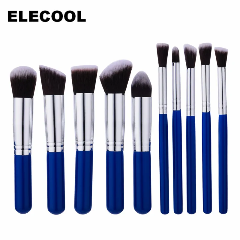 ELECOOL 10/4/1 шт набор кисточек для макияжа Maquillaje Profesional подводка для глаз губы нейлоновый инструменты для волос и макияжа Brochas Para Maquillaje - Handle Color: 10pcs blue sliver