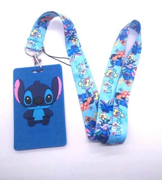 5 Pcs Cartoon Stitch Named Card Holder Identity Badge with Lanyard Neck Strap Card Bus ID Holders With Key Chain G