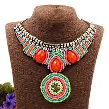 Винтажные ожерелья из богемского хрусталя для женщин большой этнический воротник женские массивные ювелирные изделия в стиле "Бохо" Макси племенные Подвески ручной работы бисером