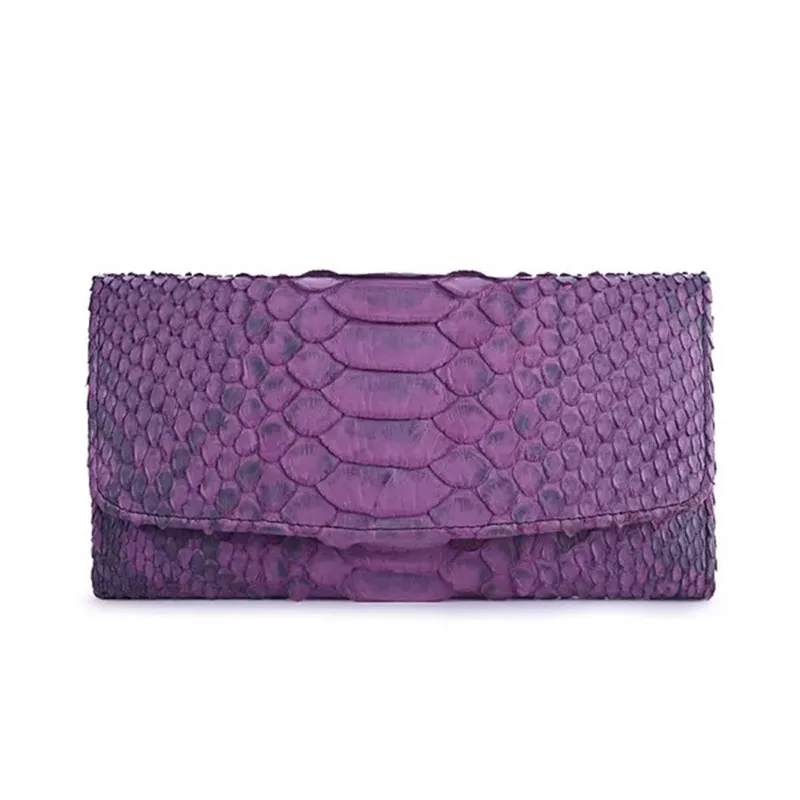 

Fashion Designer Genuine Python Snakeskin Large Capacity Women's Trifold Purple Wallet Exotic Leather Ladies Red Clutch Purse