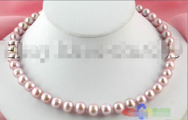 

FREE SHIPPING>>>@@ > 17" 10MM LAVENDER ROUND FRESHWATER CULTURED PEARL NECKLACE p620^^^@^Noble style Natural Fine jewe &