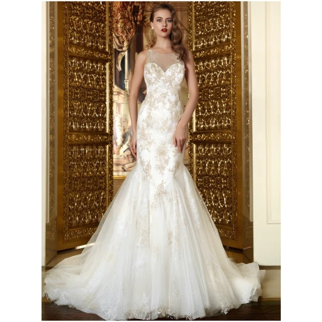 hermosos apliques de encaje vestido de novia sin espalda vestidos