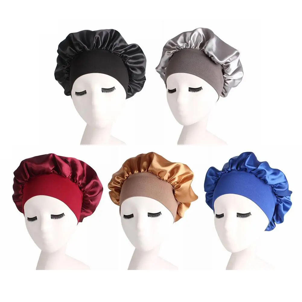 

Women's Hair Care Cap Satin Solid Wide-brimmed Sleeping Hat Night Sleep Cap Bonnet Nightcap For Women Men Unisex Hat 5 Colors