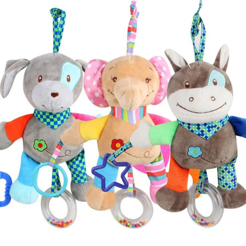 New animal baby rattle bed car hanging bed hanging ring plush doll baby